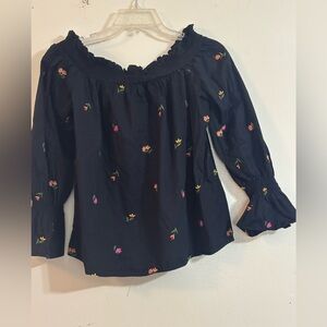 Charming Charlie Off Shoulder Black Blouse with Colorful Embroidery S-M